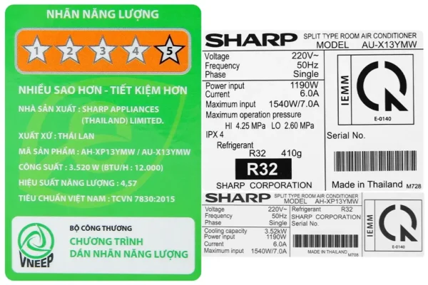 may lanh sharp inverter 15 hp ah xp13ymw 2